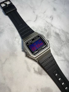 Custom CASIO F-91W Silver Bezel Energy Color Inverted LCD Men's Watch New in Box - Picture 1 of 10