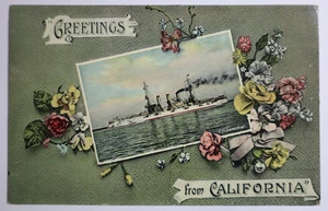 Greetings From California Great White Fleet Battleship USS Connecticut Postcard - Picture 1 of 2