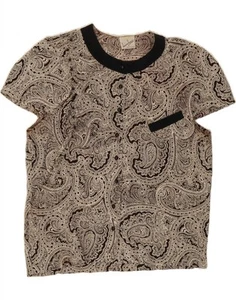 VINTAGE Womens Short Sleeve Shirt Blouse UK 14 Large Grey Paisley AA03 - Picture 1 of 3