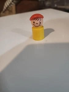 Fisher Price Little People Boy Orange Red Baseball Hat Yellow Shirt Vintage  - Picture 1 of 3
