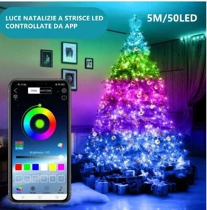 Luci Natalizie Led Con App Albero Natale Usb Bluetooth Telecomando 5 Mt 50 Led - Foto 1 di 3