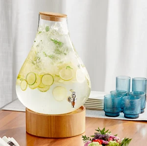 4 Gallon Raindrop Glass Beverage Drink Water Ice Tea Dispenser Jar Wood Base - Picture 1 of 7