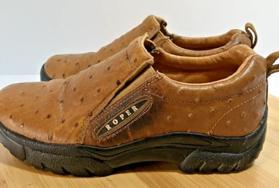 ROPER Men's Performance Slip-On Tan Faux OSTRICH Embossed Leather Shoes SZ 6 - Image 1 of 4