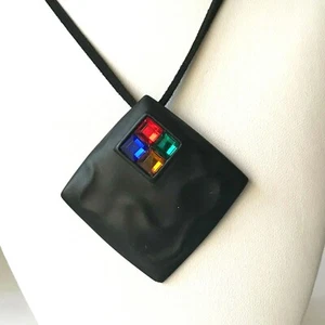Vintage Chico's Pendant Necklace Multicolor Cubic Zirconia Black Cord - Picture 1 of 8