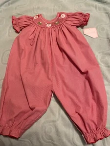 New Petit BeBe Girl's Smocked Full-length Christmas Romper 9M - Picture 1 of 8