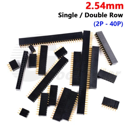 2.54mm 0.1" Pitch PCB Header Vertical Female Socket Connector Single Double Row - Image 1 of 4