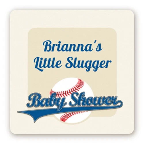 Pegatinas personalizadas cuadradas Little Slugger para baby shower Foto 1 de 1