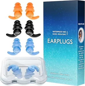 Waterproof Swimming Ear Plugs for Adults, 3 Pairs Reusable Silicone Earplugs - Picture 1 of 6