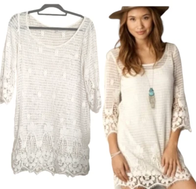 American Eagle Boho Crochet Dress Women M White Swim Coverup Coastal cowgirl - Image 1 of 4