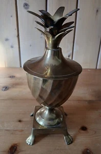 Vtg Brass Pineapple Urn/ Candle Holder Frond Top Pedestal Claw Foot - Picture 1 of 11
