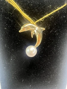 Colgante de delfín 14K 2,25 g con perla - Imagen 1 de 2