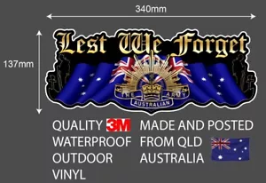 Australian ANZAC DAY LEST WE FORGET 3M Large STICKER OUTDOOR VINYL 340x137mm BLK - Picture 1 of 5