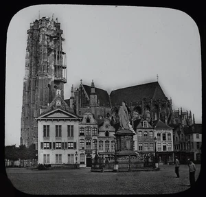 MALINES ST ROMBAULT CHURCH EXT C1870 Magic Lantern Slide PHOTO MECHELEN BELGIUM - Picture 1 of 3