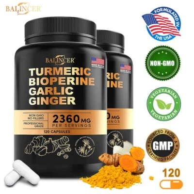 TURMERIC BLACK PEPPER CAPSULES CURCUMINOIDS 95% BIOPERINE STRONGEST TUMERIC - Imagen 1 de 4