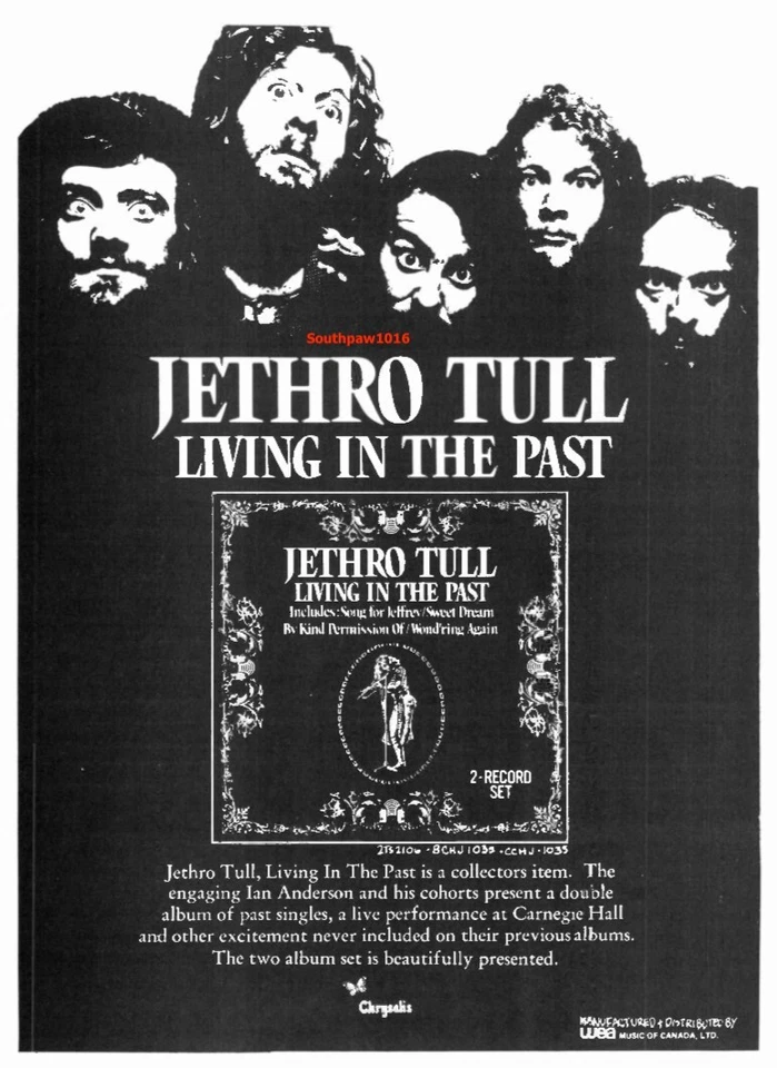 1972 Jethro Tull "Living In The Past"  Release Music industry Promo Reprint Ad - Image 1 of 1