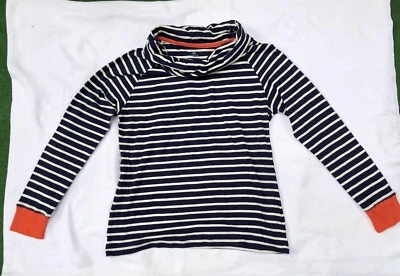 Top de cuello capucha a rayas azul y blanco para dama con ribete naranja talla M LKNW Foto 1 de 4