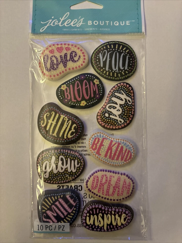 RARE Jolees POSITIVE ROCKS PEACE LOVE JOY DREAM SMILE INSPIRE Scrapbook  Sticker - Image 1 of 1