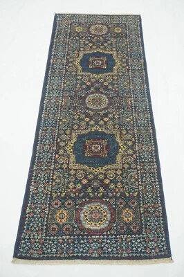 2 x 6 ft Navy Blue Turkish Mamluk Fine quality Hand knotted Medallion Runner Rug - Image 1 of 4