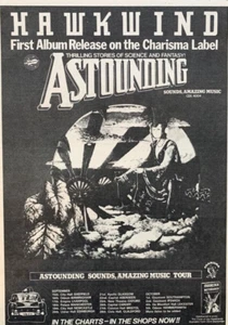 HAWKWIND 1976 vintage POSTER ADVERT ASTOUNDING SOUNDS AMAZING MUSIC Charisma - Picture 1 of 3