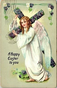 Happy Easter to You Mädchen Winkelkreuz Tuck's & Sons 1908 Serie #112 Postkarte - Bild 1 von 2