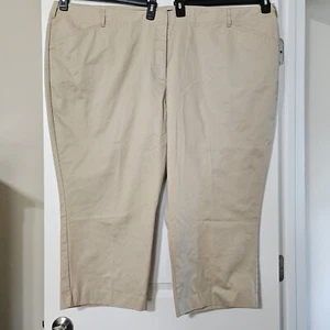 Lands End Womens 4 Pocket Flat Front Straight Leg Khaki Crop Pants Sz 32W EUC  - Picture 1 of 9