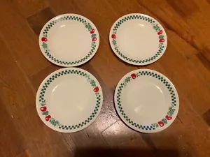 "Juego de 4 platos de pastel de postre de pan fresco Corelle FARM 6 3/4"" manzanas a cuadros verdes" - Imagen 1 de 7