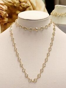 Vintage Swarovski Style Bezel Set Clear Crystal 36" Necklace