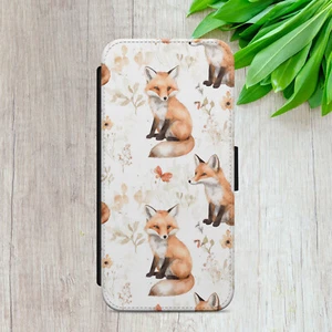 FOX WATERCOLOUR ART GIFT FLIP WALLET PHONE CASE COVER FOR IPHONE SAMSUNG HUAWEI - Picture 1 of 7