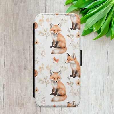 FOX WATERCOLOUR ART GIFT FLIP WALLET PHONE CASE COVER FOR IPHONE SAMSUNG GOOGLE - Image 1 of 4