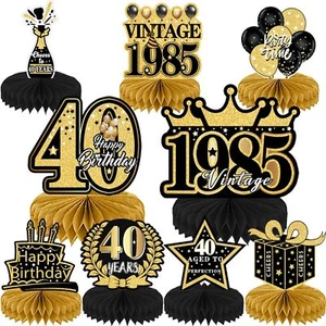 40th Birthday Party Decorations Black Gold Honeycomb Centerpieces 9 Pieces - Picture 1 of 6