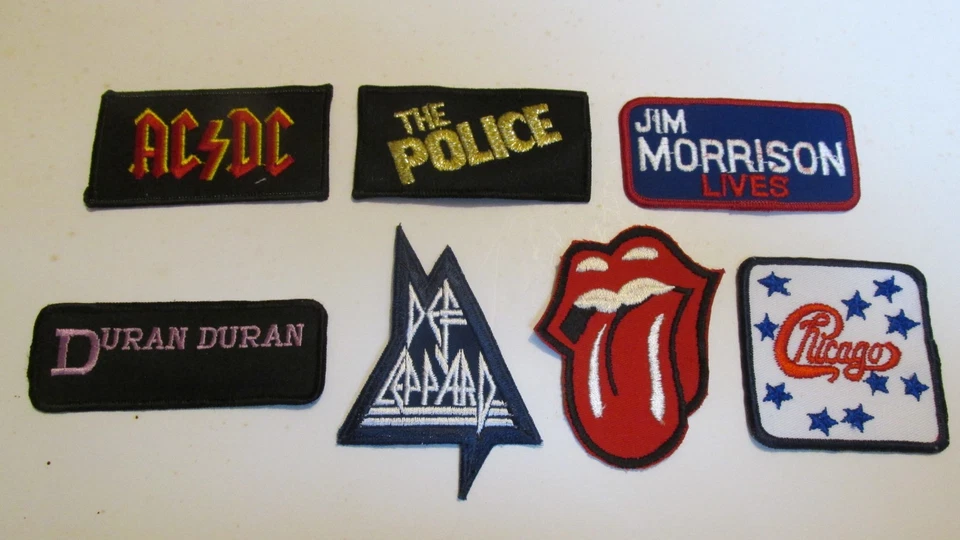 LOTE 7 PIEDRAS PARCHE BORDADAS BANDA ROCK VINTAGE--AC/DC-POLICÍA AÑOS 70' 80 Foto 1 de 1