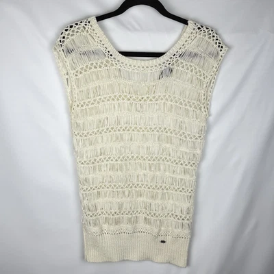 Suéter Armani Exchange AX Cinta Crochet Tejido XS Crema Sin Mangas Campesino Boho Foto 1 de 4