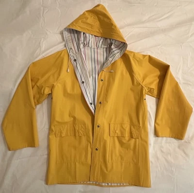 Vintage Yellow Raincoat Reversible w/ Striped Interior S/M - Small/Medium - Image 1 of 4