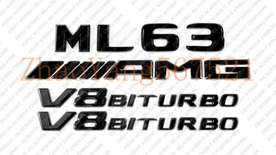 Juego de pegatinas insignia emblemas negros brillantes para Mercedes-Benz ML63 V8 biturbo AMG W166 Foto 1 de 4