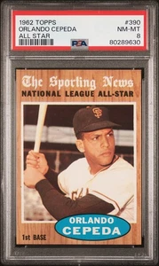 1962 Topps Orlando Cepeda #390 All Star PSA 8 NEW LABEL VINTAGE BASEBALL - Picture 1 of 2