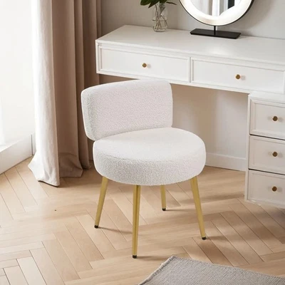 Voltsify Cream Faux Fur Vanity Stool Chair with Metal Legs for Apartments Xmas - Image 1 of 4