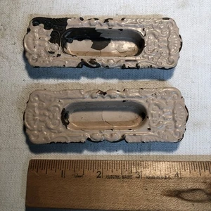 2 Antique Vintage Victorian Ornate Brass Recessed Window Sash Pulls Hardware - Picture 1 of 2