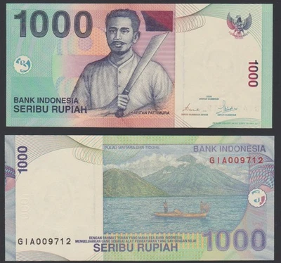 Indonesia 1000 rupiah 2001 Kapitan Pattimura & Volcano P141b Prefix GIA UNC - Image 1 of 4
