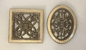 2er Set Vintage MCM verzierte filigran gerahmte Rollgitter Spiegel Wanddeko - Bild 1 von 8