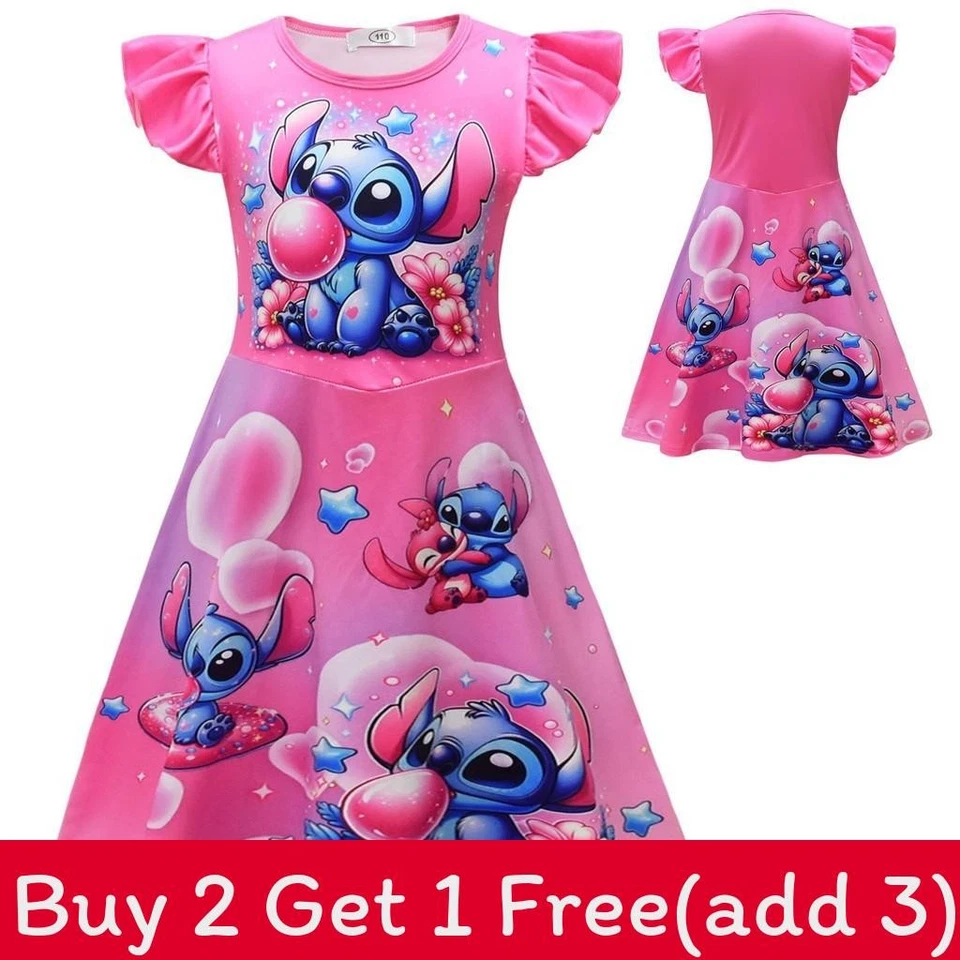 Stitch Girl Princess Pajama Dress With Cotton Blend Fabric For Kids - Image 1 of 4