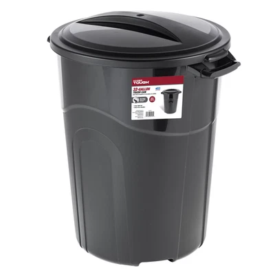 Hyper Tough 32 Gallon Heavy Duty Plastic Garbage Can, Included Lid, Indoor/Outdo
