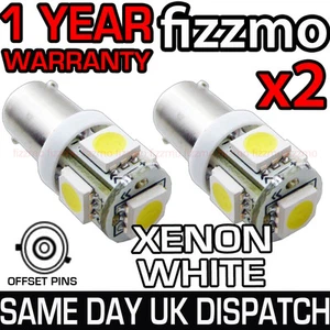 2x 5 SMD LED 6000k XENON WHITE BULB 433c 434 H6W BAX9S CAP OFFSET PIN 360 DEG UK - Picture 1 of 1