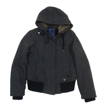 Abrigo de invierno American Eagle para mujer M negro gris chaqueta de lana Chevron cremallera completa Y2K Foto 1 de 4