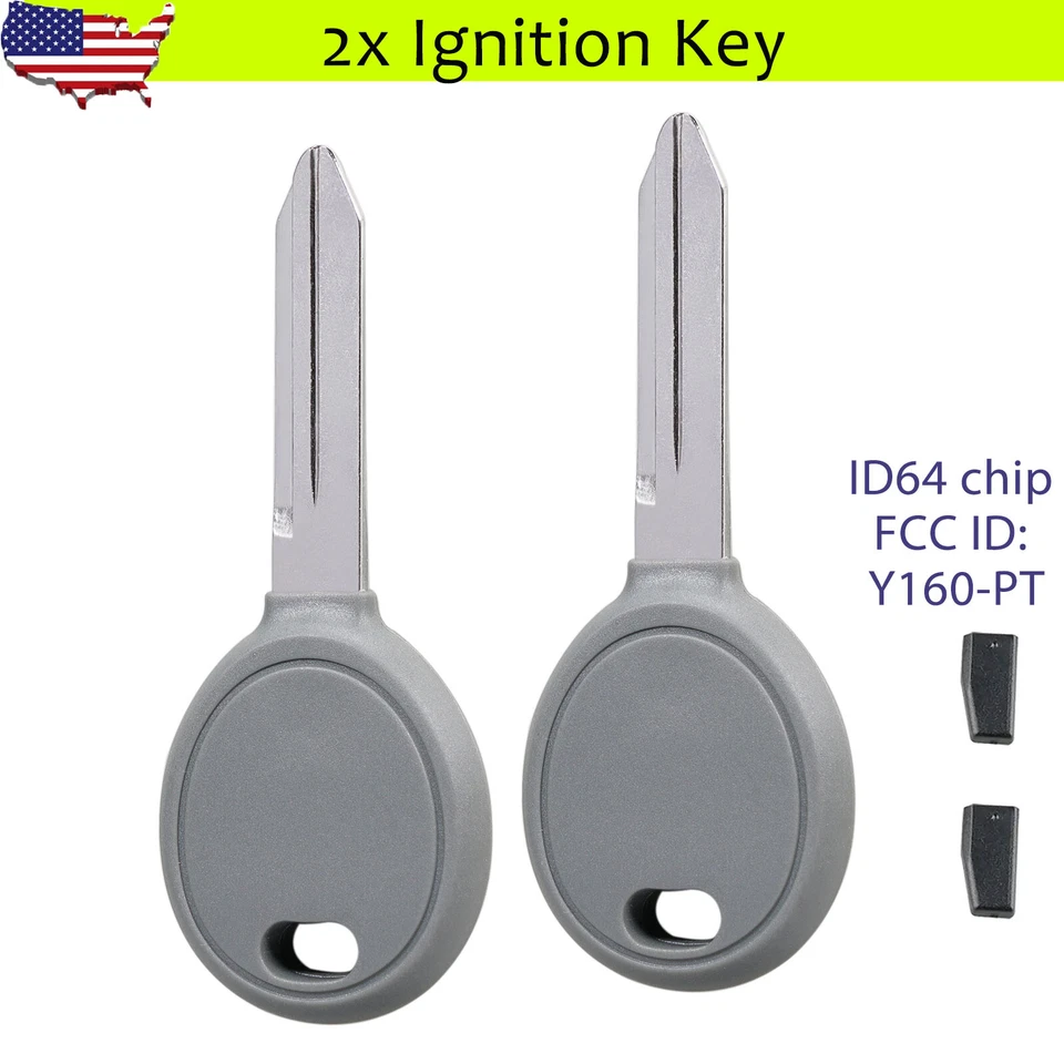 2 llaves de transpondedor de encendido sin cortar para Chrysler Dodge Jeep 4D64 chip Y160-PT Foto 1 de 4