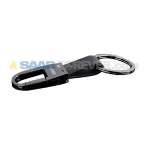 SAAB Key Chain - Leather Metal Clasp - Laser Engraved SAAB Logo - RARE - Foto 1 di 2