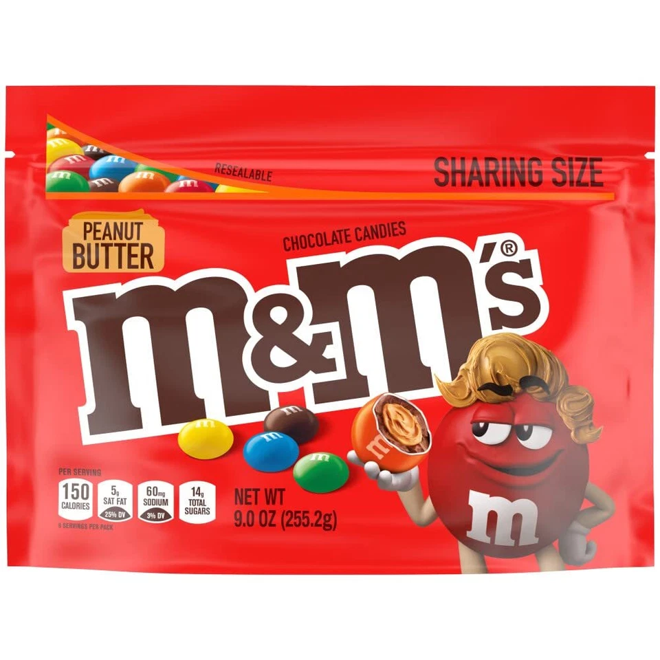 Caramelo de chocolate con leche con mantequilla de maní M&M'S, tamaño compartido, bolsa resellable de 9 oz Foto 1 de 1