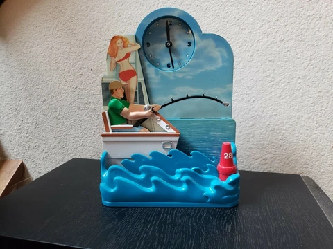 Fisherman Desk Clock - vintage 1990's man-cave bikini girl marlin fishing clock Cover