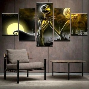 Halloween Nightmare Before Christmas Framed 5 Piece Canvas Movie Wall Art Painti - Afbeelding 1 van 7