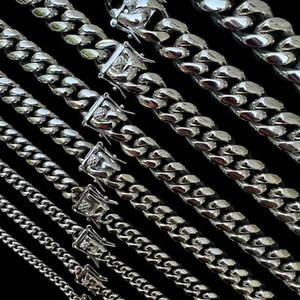 Real Solid Stainless Steel Miami Cuban Link Chain Necklace Box Clasp 4-18mm - Picture 1 of 20