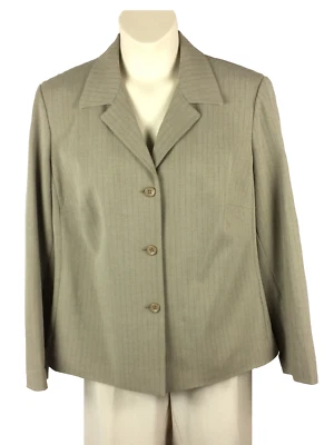 Jaqueta Rafaella Blazer Feminina Plus Size 16W Cinza Claro Listra de Giz Sem Forro Carreira - Imagem 1 de 4